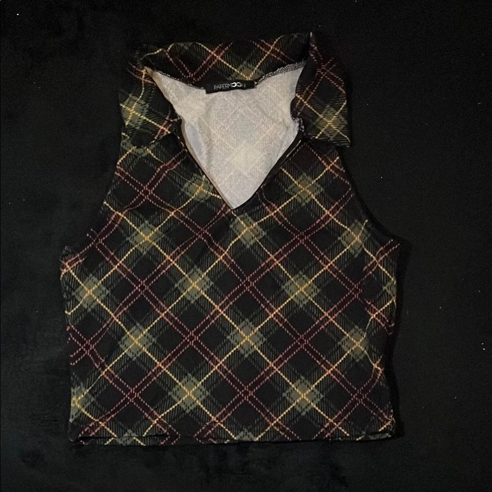 Dark Plaid Sleeveless Top